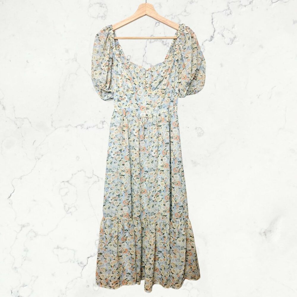 And Now This Blue & White Daisy Floral Prairie Cottagecore Midi Maxi Dress